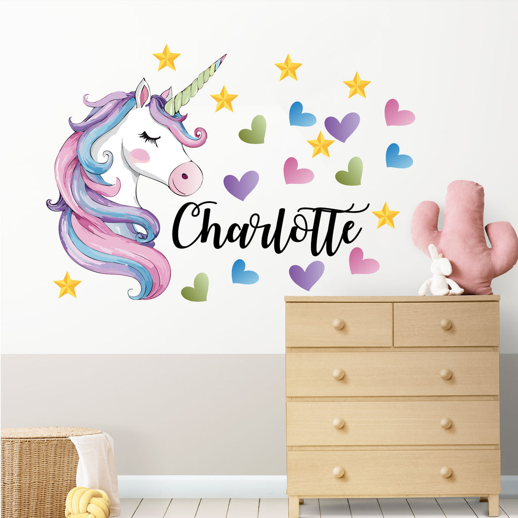 Custom Unicorn Wall Stickers Multicolour Hearts Stars