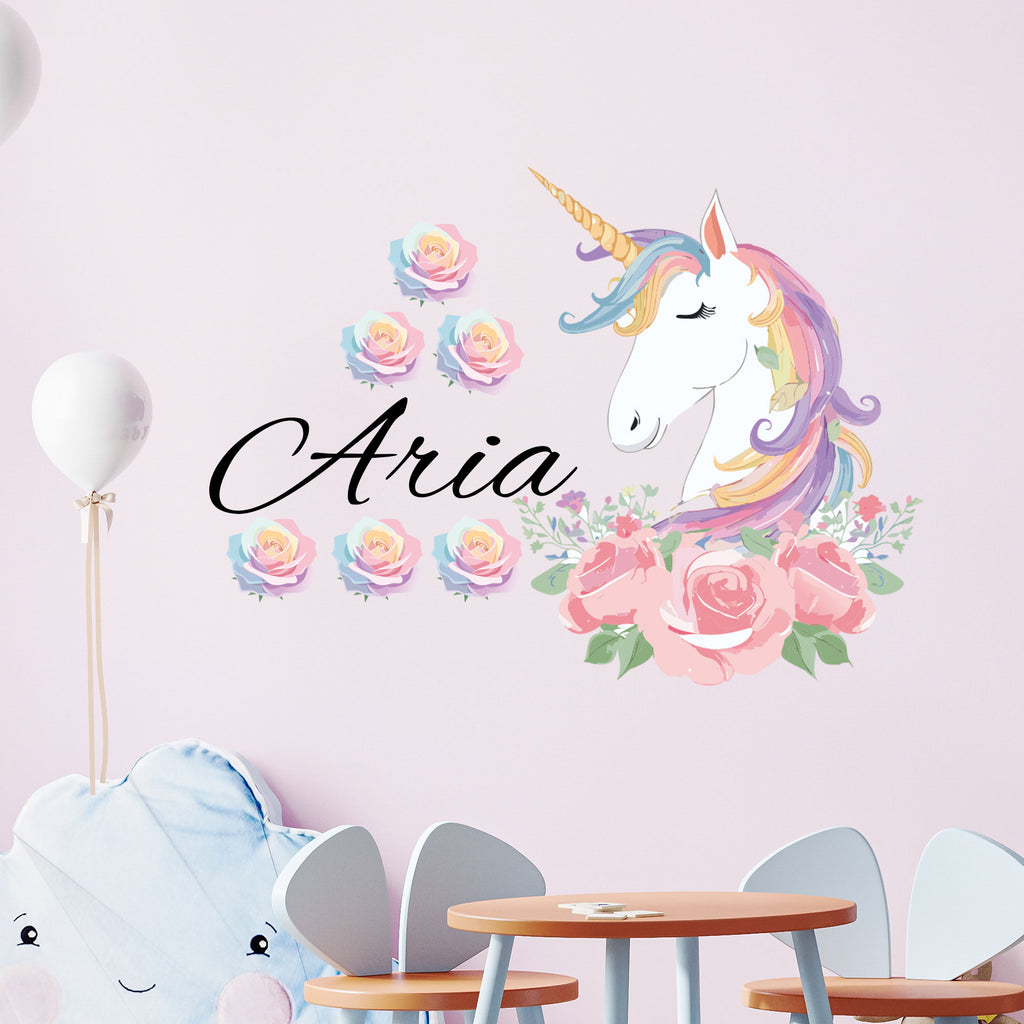 Custom Rose Floral Unicorn Wall Decals