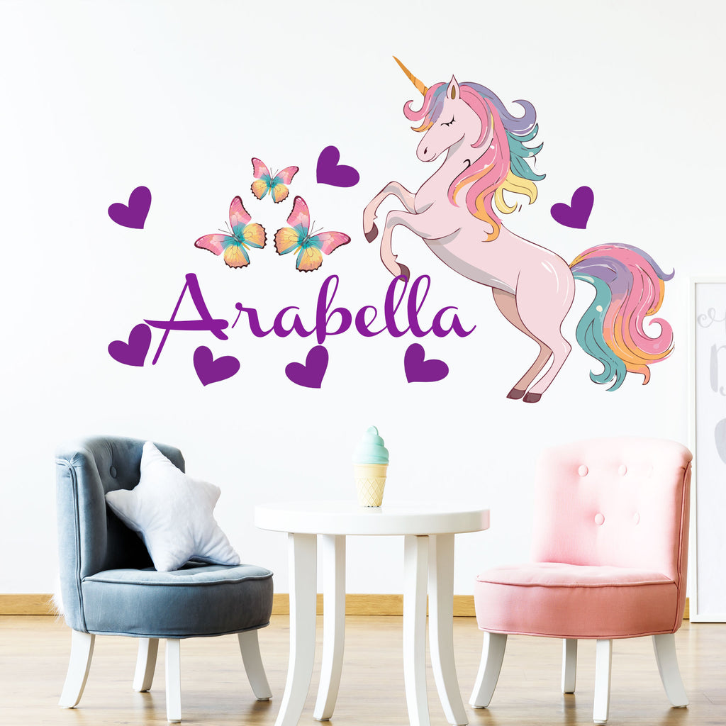 Personalised Name Unicorn Buterfly Wall Decals